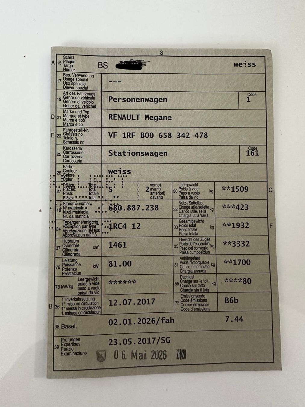 Renault Automobili: Renault Mégane 2017 - frisch ab MFK – Usato da Basel venduto da thc_5pyt 5
