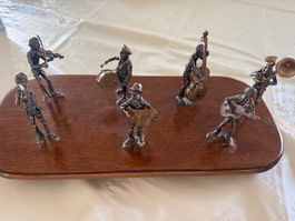 Musiker Figuren Silber Ensemble Holz Sockel Dekoration Set
