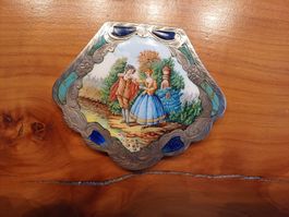 ANTIKE PUDERDOSE EMAILLE SILBER 800er ITALY VERGOLDUNG