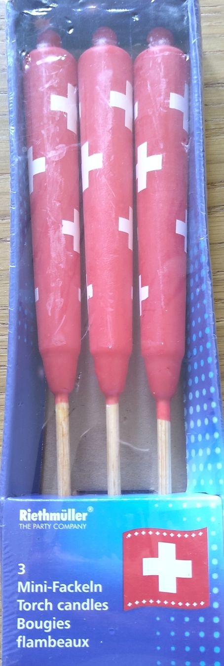 Candele: 3 Mini-Fackeln mit Schweizerkreuz – Nuovo e nell'imballaggio originale da Liebefeld venduto da sam_7vm2 1