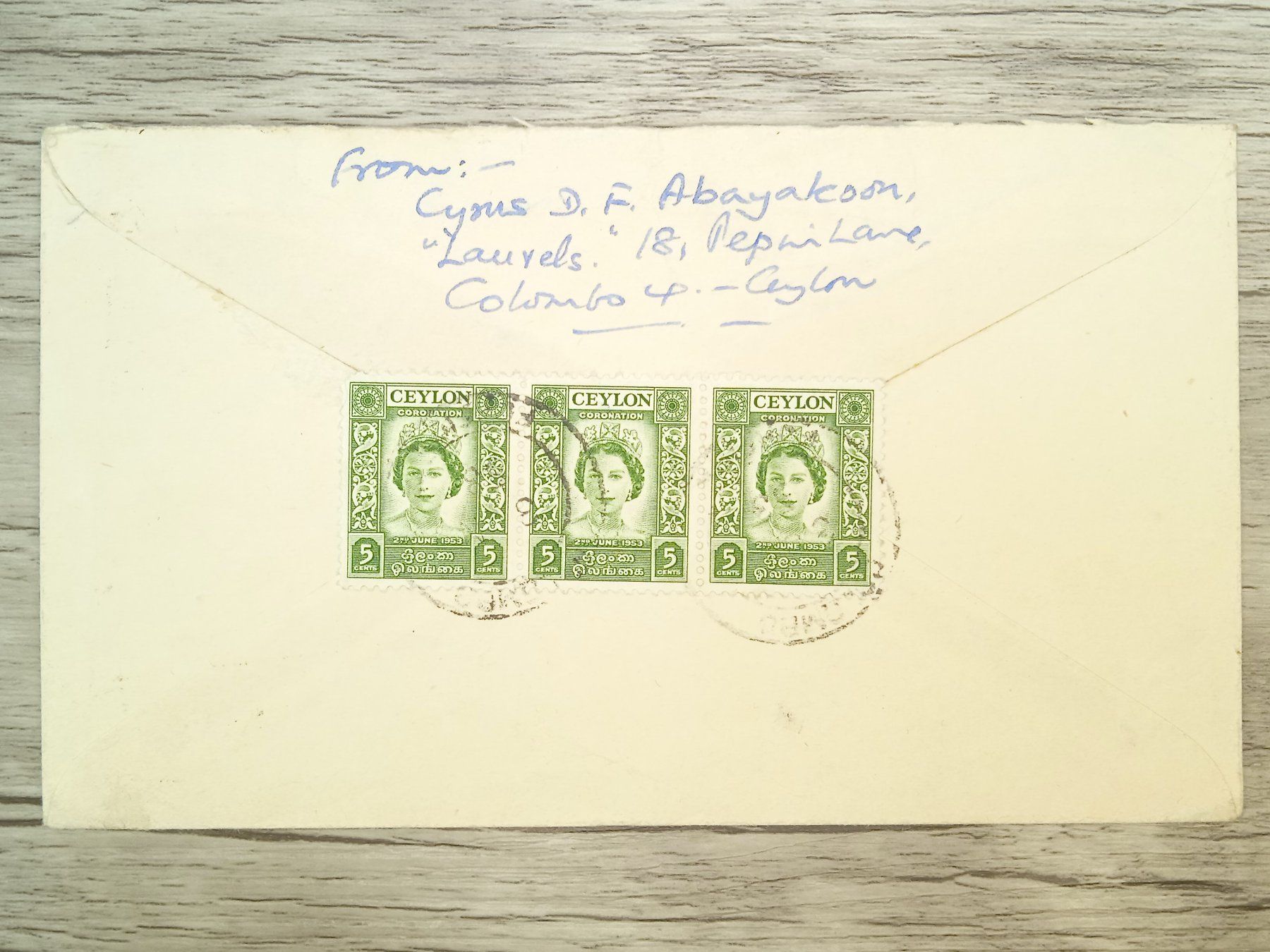 Tutti i francobolli: TR69 Enveloppe + Timbre Ceylon 1956 – Usato da Cousset venduto da Patrick_Collections 1