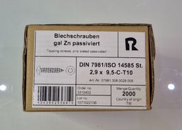 Blechschrauben DIN 7981, 2,9x9,5 mm - Linsenkopf, Torx - NEU