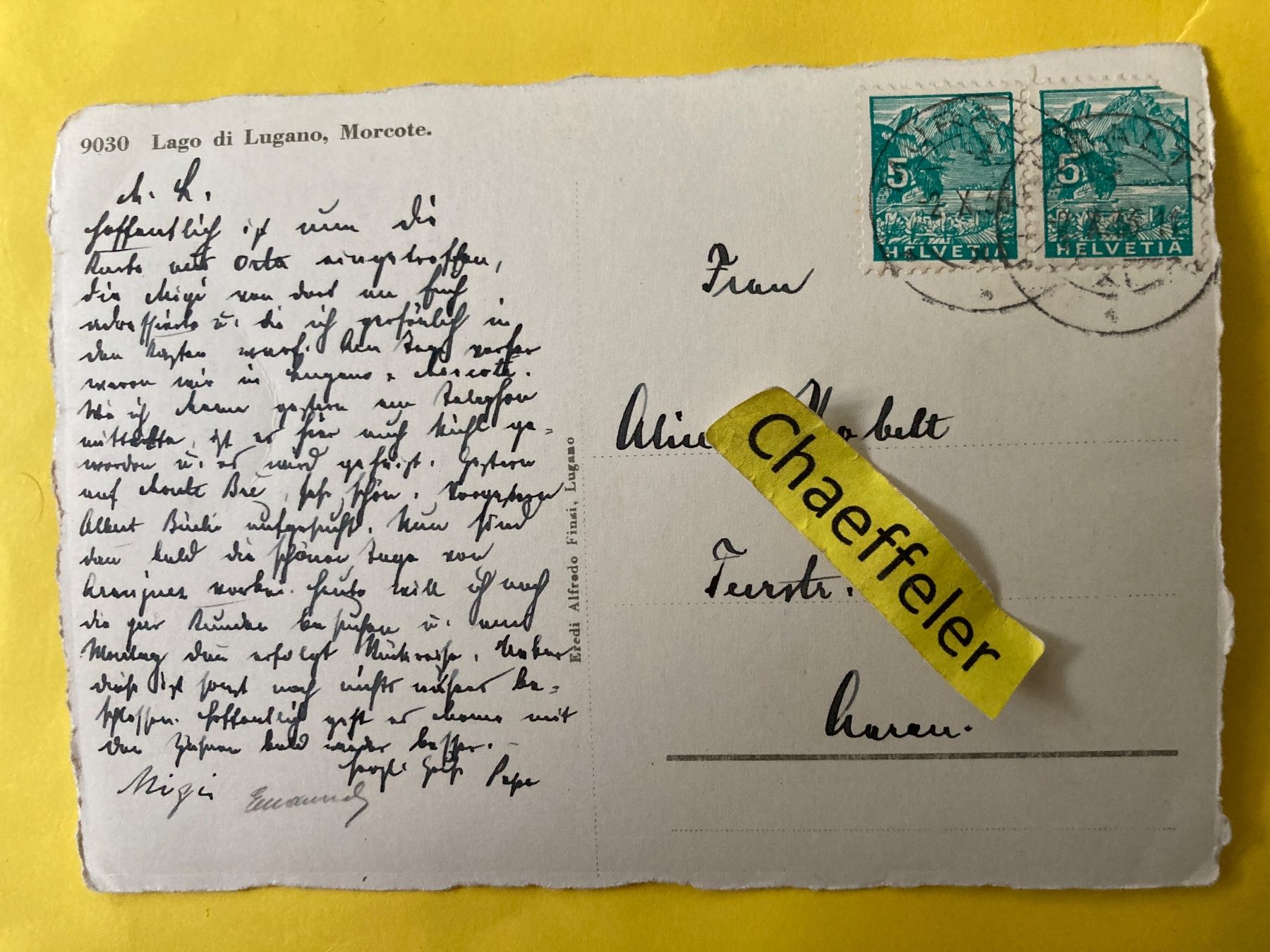 Ansichtskarten: 1935 Lago di Lugano, Morcote – Gebraucht aus Zürich von Chaeffeler 1