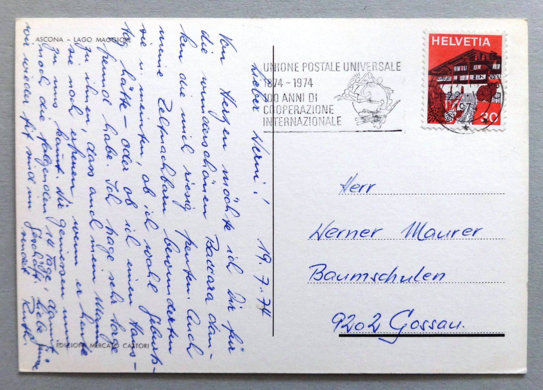 Cartoline postali: Ascona - Lago Maggiore – Usato da Fétigny venduto da Billy2miny 1