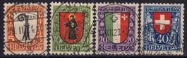 1923, Pro Juventute "Wappen" Nr. J25-28 Serie gestempelt.