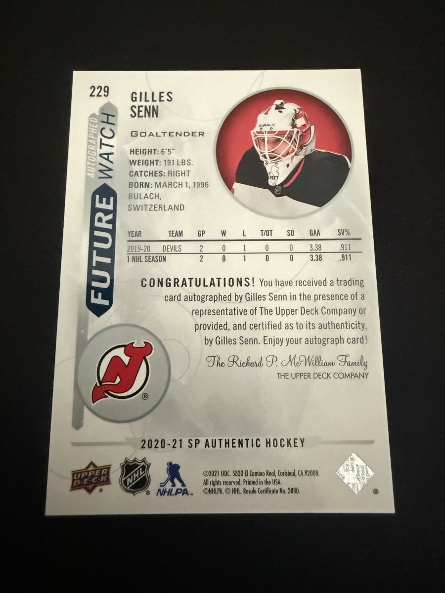 NHL Carte collezionabili: Gilles Senn - Future Watch - auto /999 – Nuovo (secondo la descrizione) da Fribourg venduto da ptitJean33 1