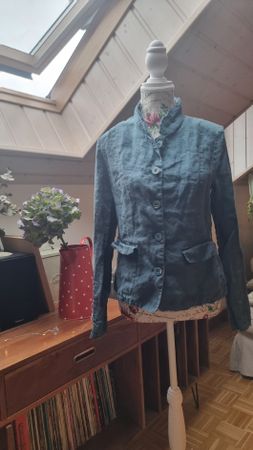 Veste Nile en lin bleu, col montant, taille S