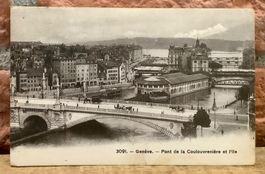 1910 - GENÈVE Pont de la Coulouvreniere et I’lle - Kutschen