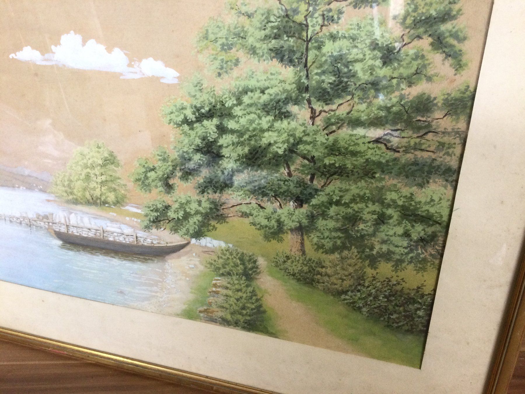 Gemälde: Altes Aquarell See mit Boot und Baum – Gebraucht aus Wangen SZ von kuriosum12 1