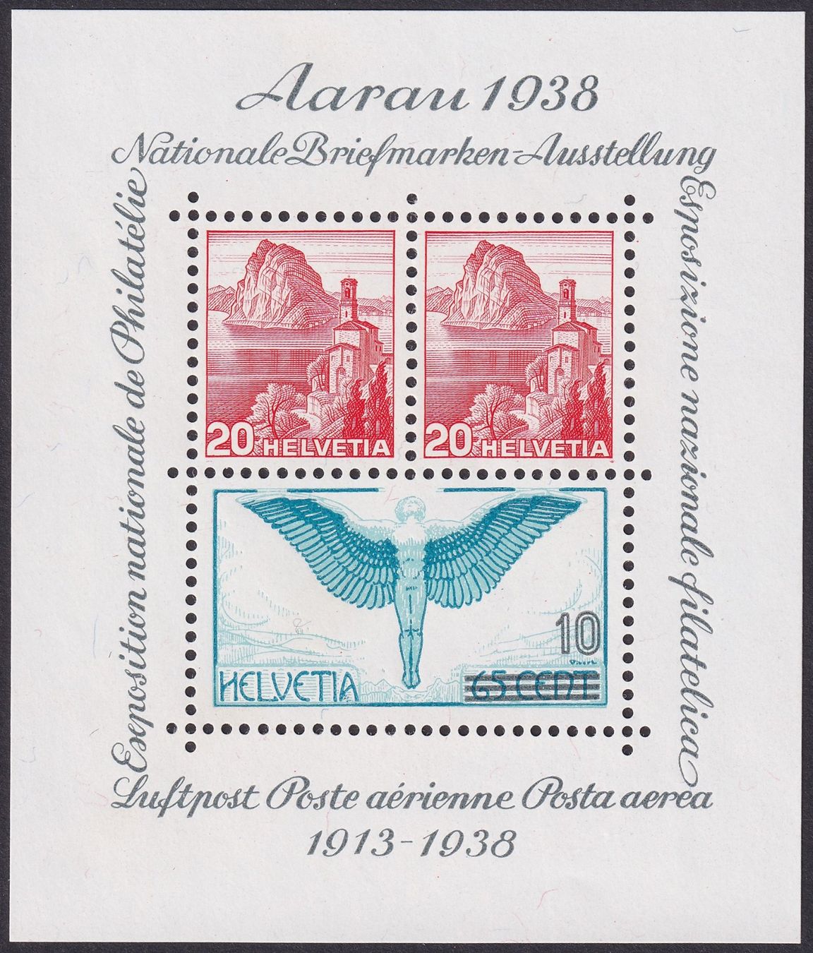 Tutti i francobolli: 1938, W11 Aarauer-Block ** postfrisch, kat: 90.-+ – Usato da Sursee venduto da Luzernerraute