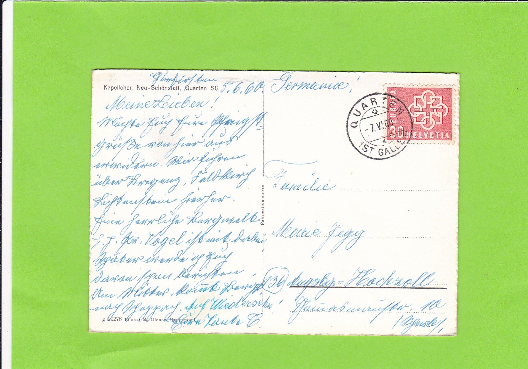Cartoline postali: Kapellchen Neu Schönstatt, Ouarten SG – Usato da St. Peterzell venduto da neckertal 1
