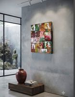 Gemälde Quatratisch Bunt handmade 50×60×4