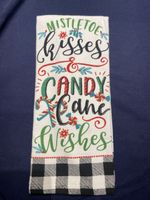 Christmas Kitchen Towel, Mistletoe Kisses & Candy Cane Wishe