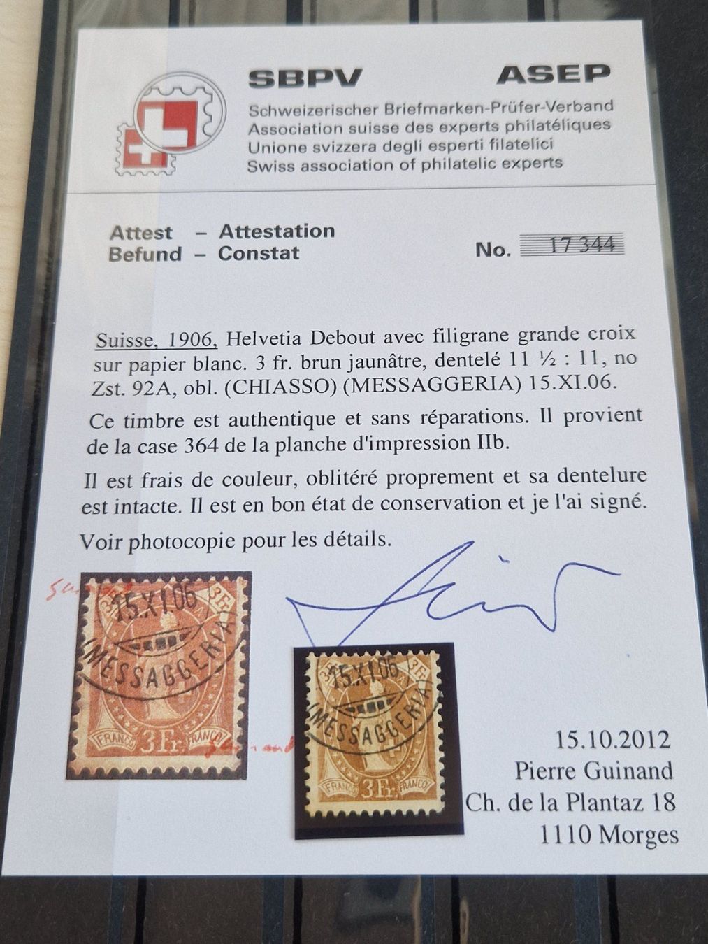 Tutti i francobolli: Stehende 92A, Attest, Top Stück, ab 1.- – Usato da Burgdorf venduto da Glossy01
