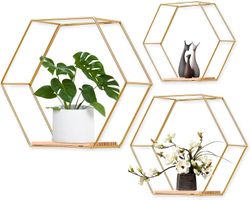 Wandregal Hexagon Hängeregal Metall dekorativ im 3er Set