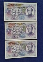 3 X 20FRANKEN NOTE TYP GENERAL DUFOUR BANKFRISCH JAHR 1973