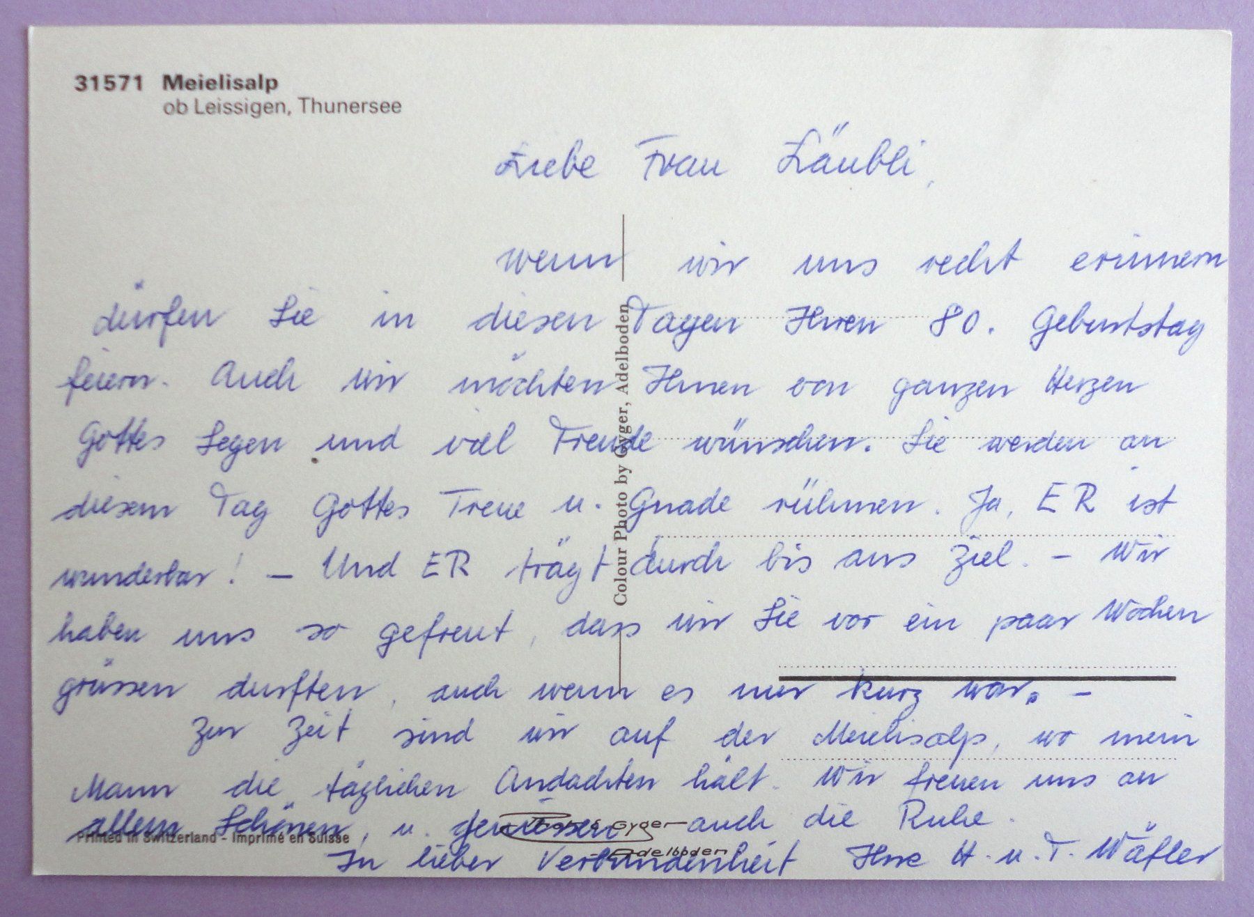 Cartoline postali: Meielisalp ob Leissigen, Thunersee – Usato da Fétigny venduto da Billy2miny 1