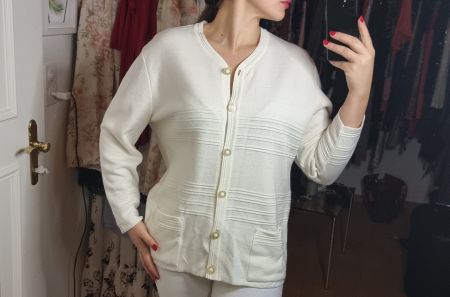 Hochwertige Vintage Weisse Strickjacke Gr.XL, Übergangsjacke