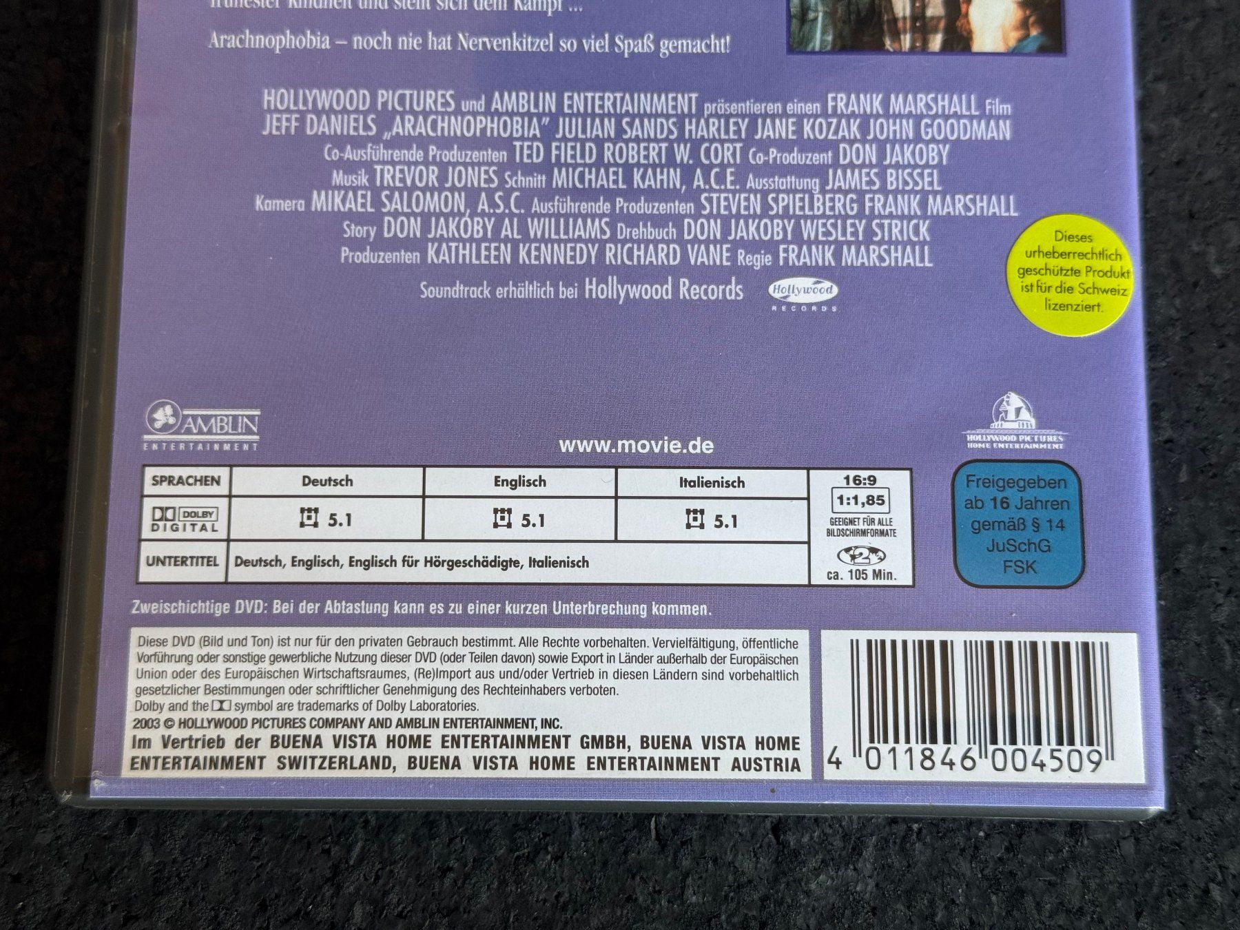 Tous les DVDs: ARACHNOPHOBIA DVD DE/EN/IT – D'occasion à Fribourg par tschjoly 3