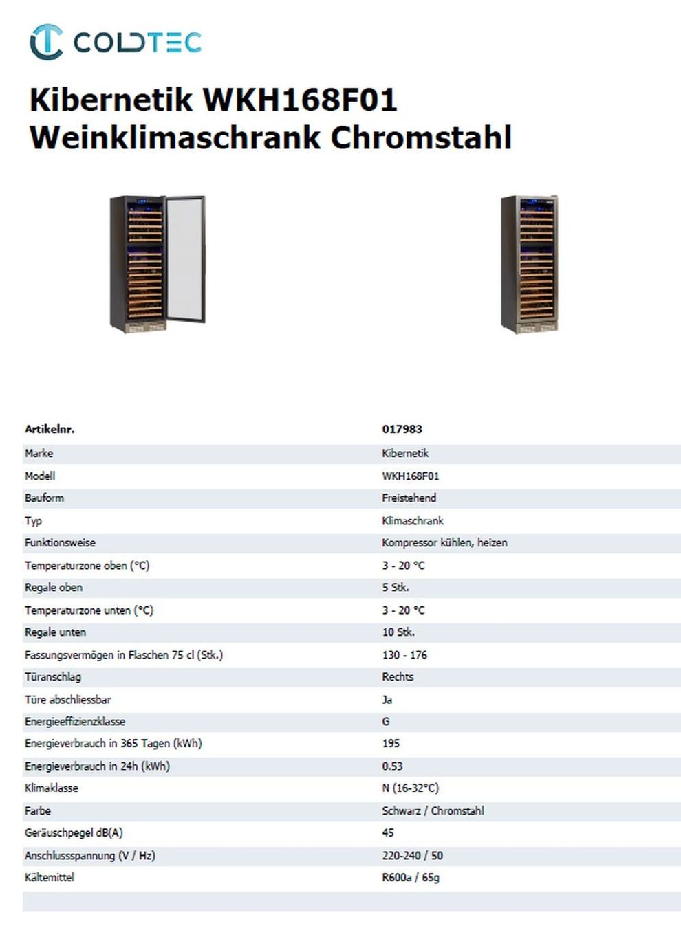 Frigoriferi: Weinklimaschrank Chromstahl - 17983 – Nuovo e nell'imballaggio originale da Opfikon venduto da Shoni 2