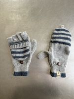 Fäustlinge mit Klappe Grau/Dunkelblau Grösse M Handgemacht
