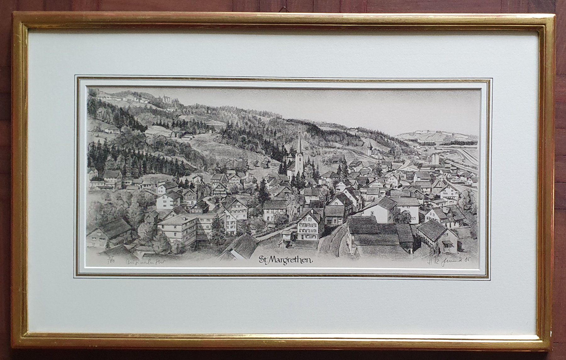 Grafiken & Lithographien: St.Margrethen - Litho im Goldrahmen – Gebraucht aus Kreuzlingen von Rschweiz1