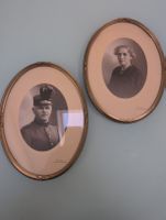 Portrait cadre ovale ancien homme militaire femme 1900