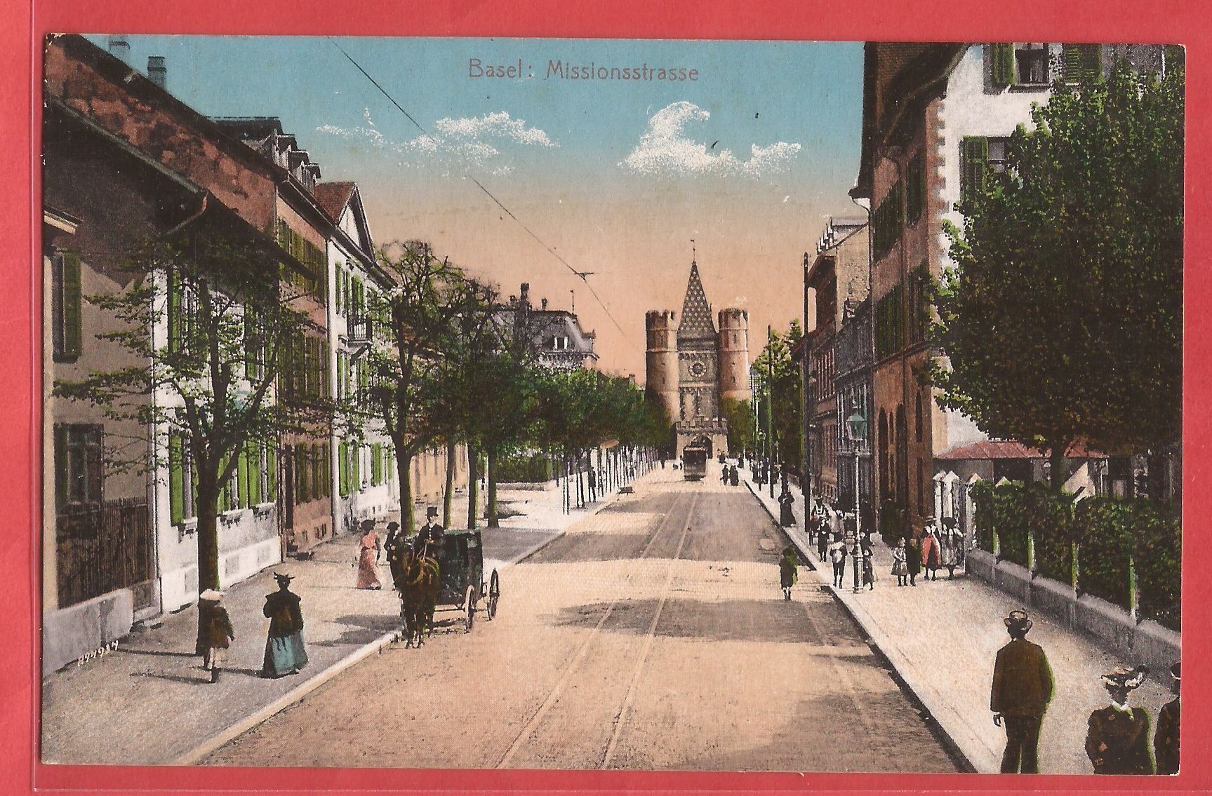 Cartoline postali: Basel - Missionsstrasse mit Kutsche und Tram - 1912 – Usato da Fislisbach venduto da Porano