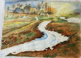 Tichy schöne Landschaft mit Schnee 36x48 cm Aquarell/Papier