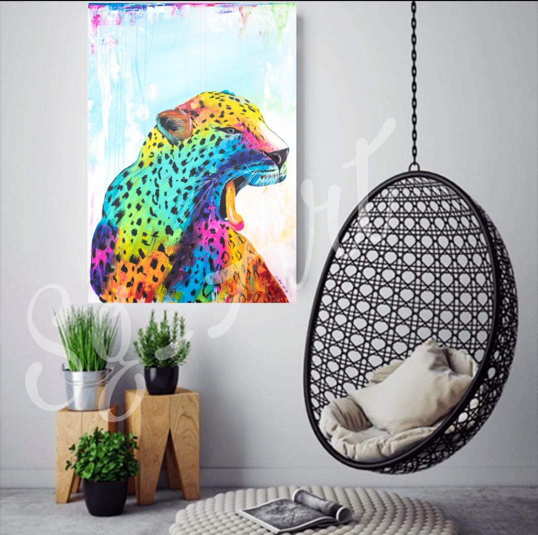 Dipinti: Acrylbild Tier Leopard bunt Unikat – Nuovo e nell'imballaggio originale da Rheinau venduto da Sussel 4
