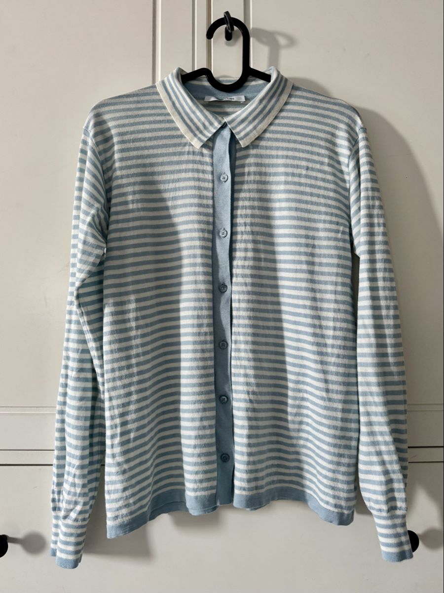Max Mara Camicette: MaxMara Wool Shirt, Blue & White Stripe – Usato da Bülach venduto da dan_7scp