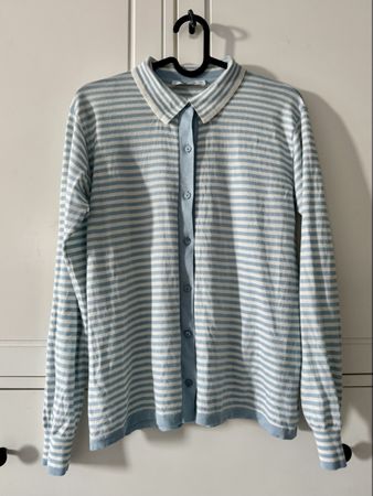 MaxMara Wool Shirt, Blue & White Stripe