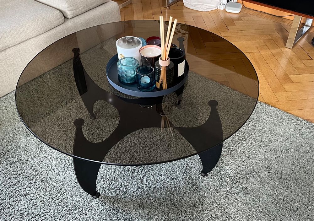 Runder Couchtisch Aus Glas 70x40cm - Moderner Wohnzimmertisch Mit Gehärtetem Glas