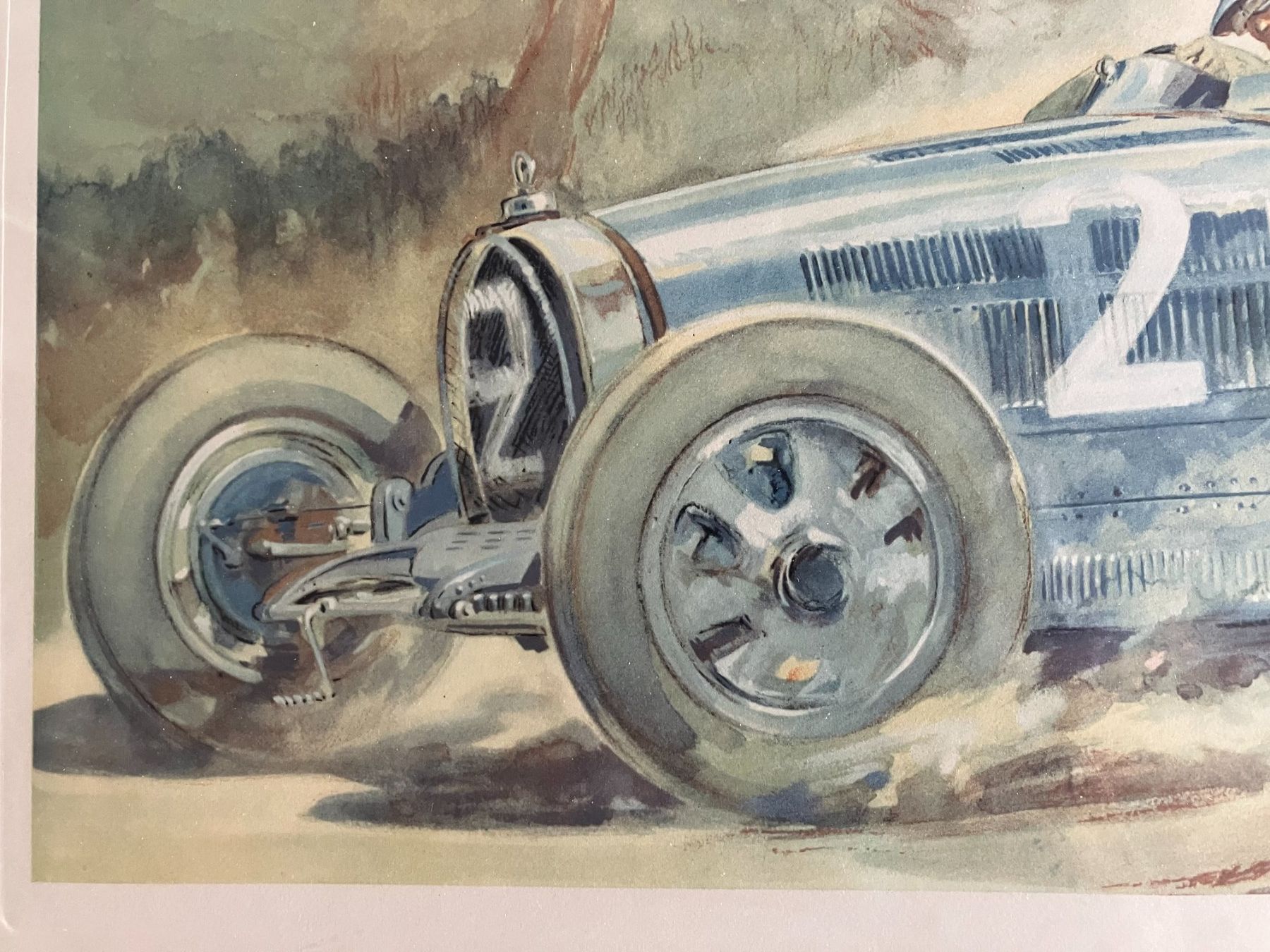 Grafica & Litografie: Bild einer Rennszene mit Bugatti. Litho. 74x56 cm mit Rahmen – Usato da Sarmenstorf venduto da sammler51 3