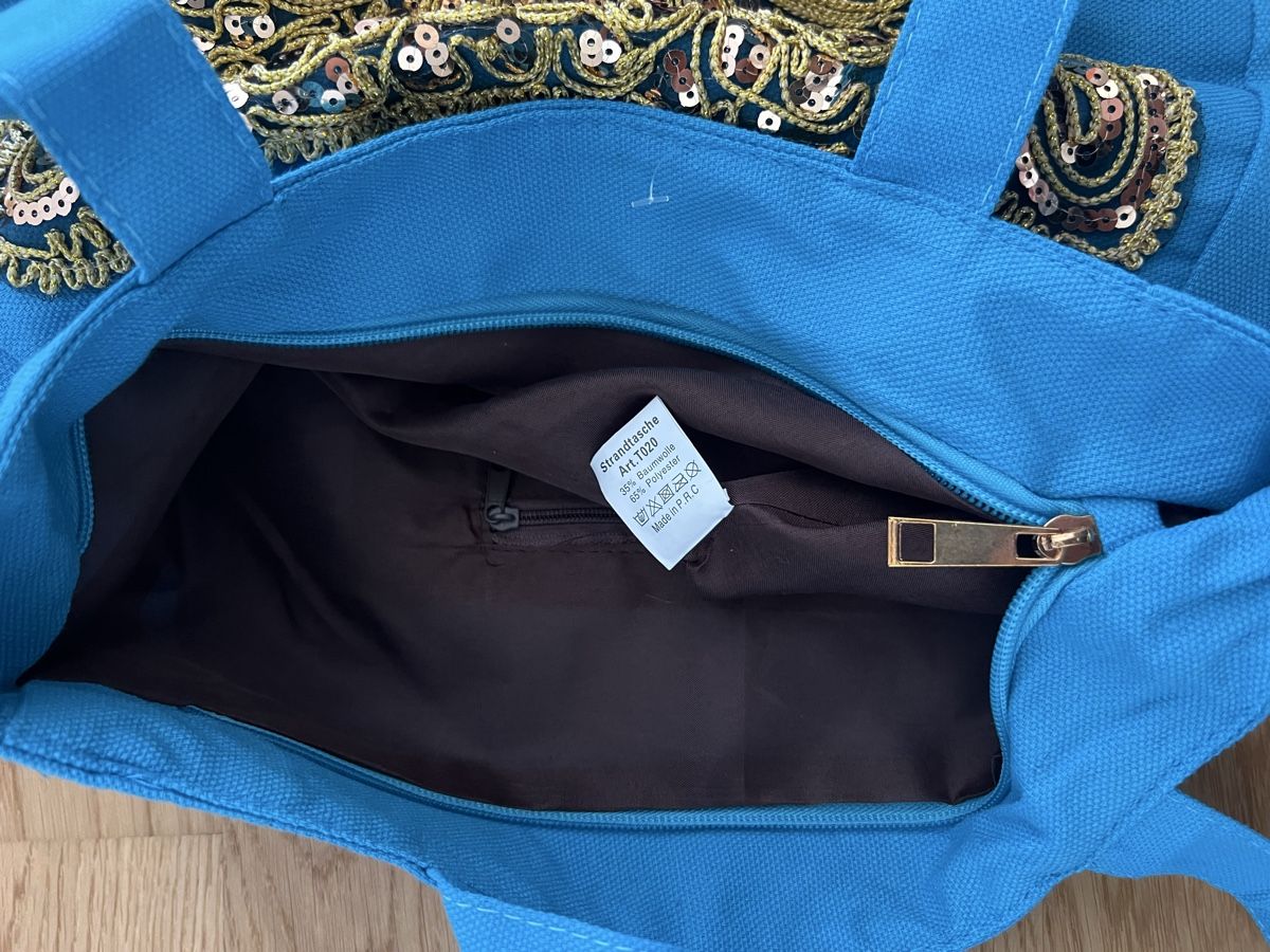Borse da donna: New Tote Bag, Light Blue with Gold Design – Nuovo e nell'imballaggio originale da Zürich venduto da mit_npn7 2