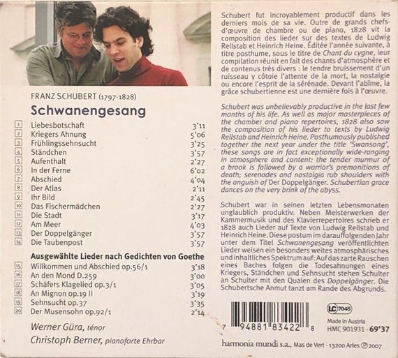CDs: Schubert - Schwanengesang (Werner Güra) – D'occasion à Grüningen par azulamarillo 1