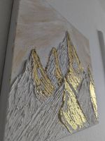 Bergbild 30x30 cm, handgemalt, 3D Struktur, Gold 