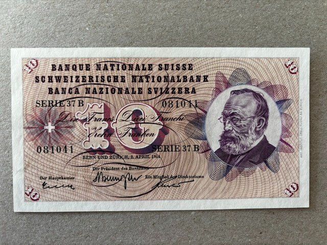 Banknoten: 10-Franken-Note von 1964 – Gebraucht aus Zürich von Lenine