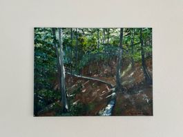 Gemälde Waldweg mit Sonnenstrahlen - Öl auf Leinwand