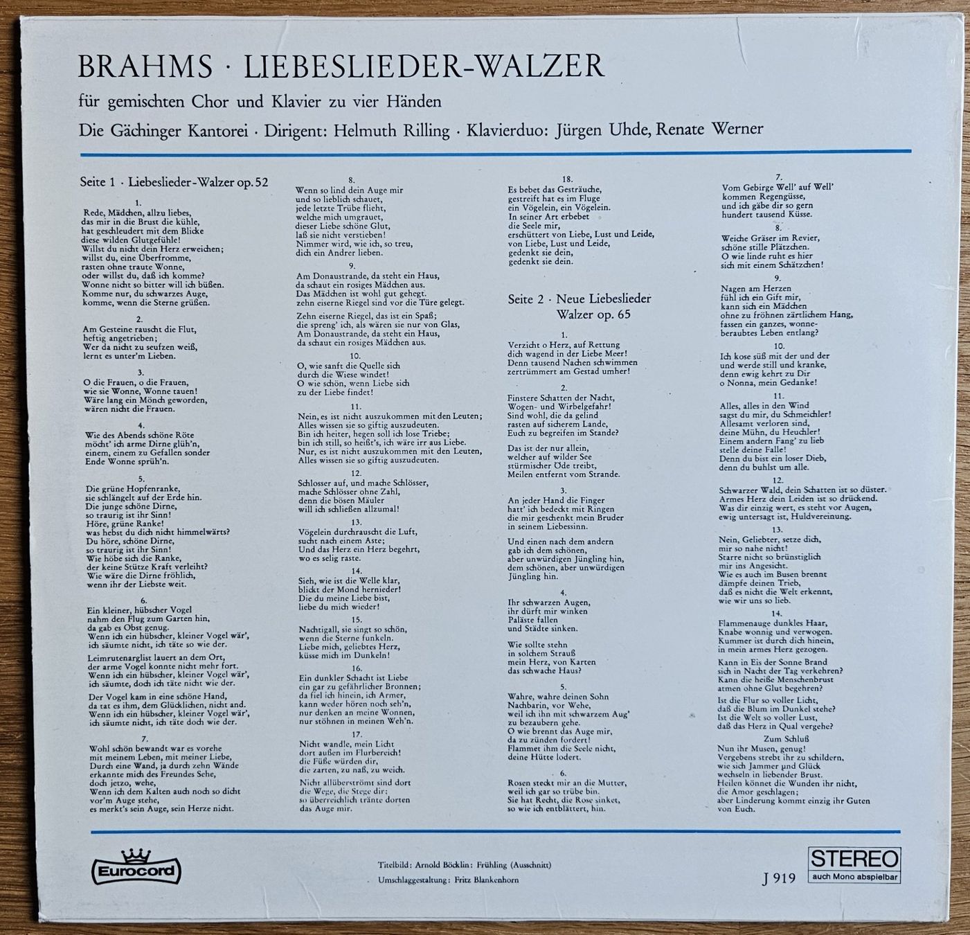 Schallplatten: Langspielplatte Vinyl Brahms: Liebesliederwalzer – Gebraucht aus Schaffhausen von asyouwestley 1