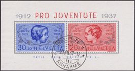 1937, J83I+J84I (PJ-Block) mit Ersttagsstempel BERN, K:100.-