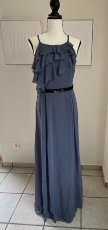 Abendkleid blau-grau mit Paillettenapplikation Gr. 38