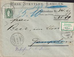 1905: Nachnahme-Brief, Stehende Helvetia Nr. 74D, refüsiert