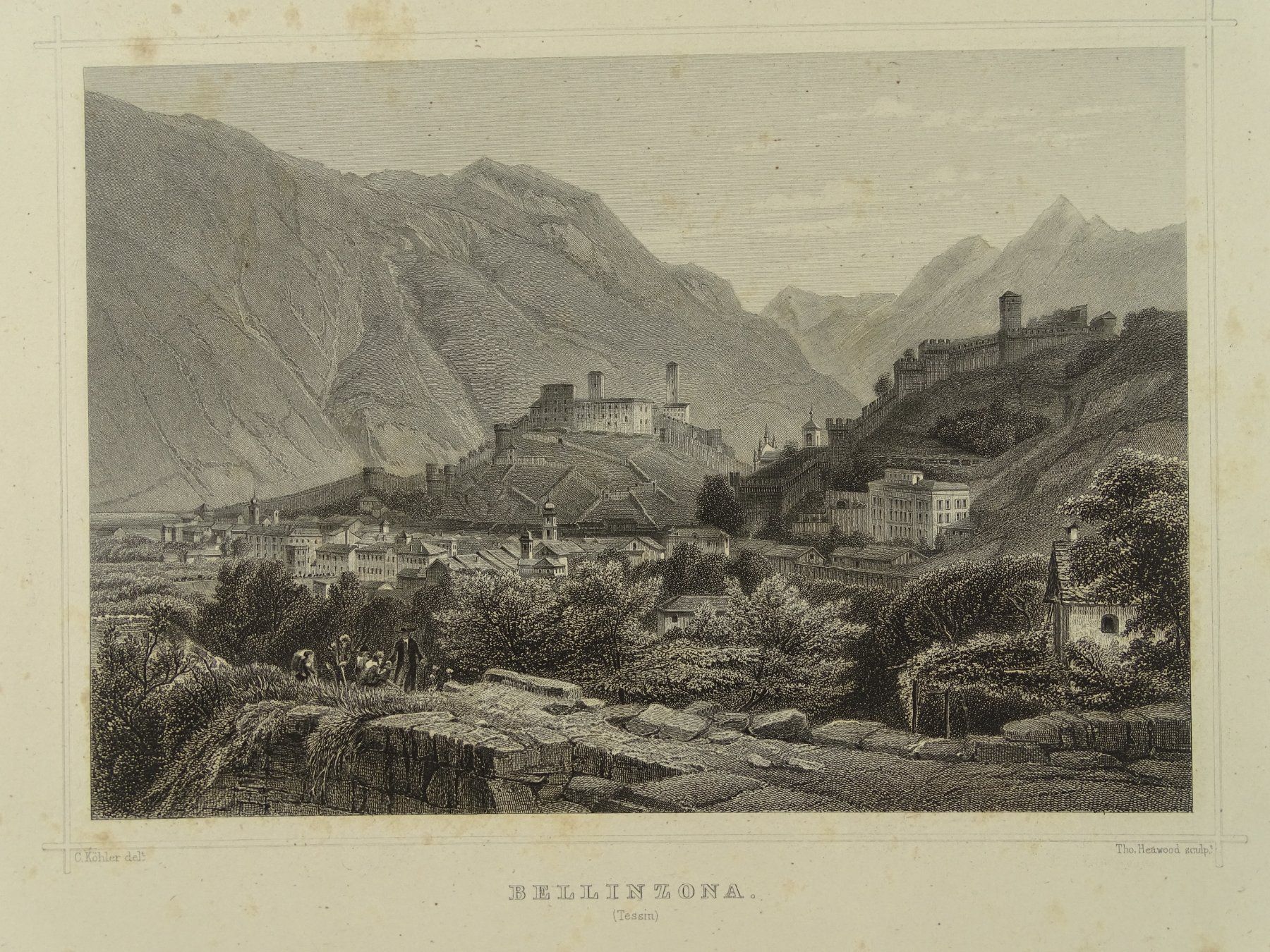 Stiche: BELLINZONA, STAHLSTICH 1856 – Gebraucht aus Grüningen von Kartensammler