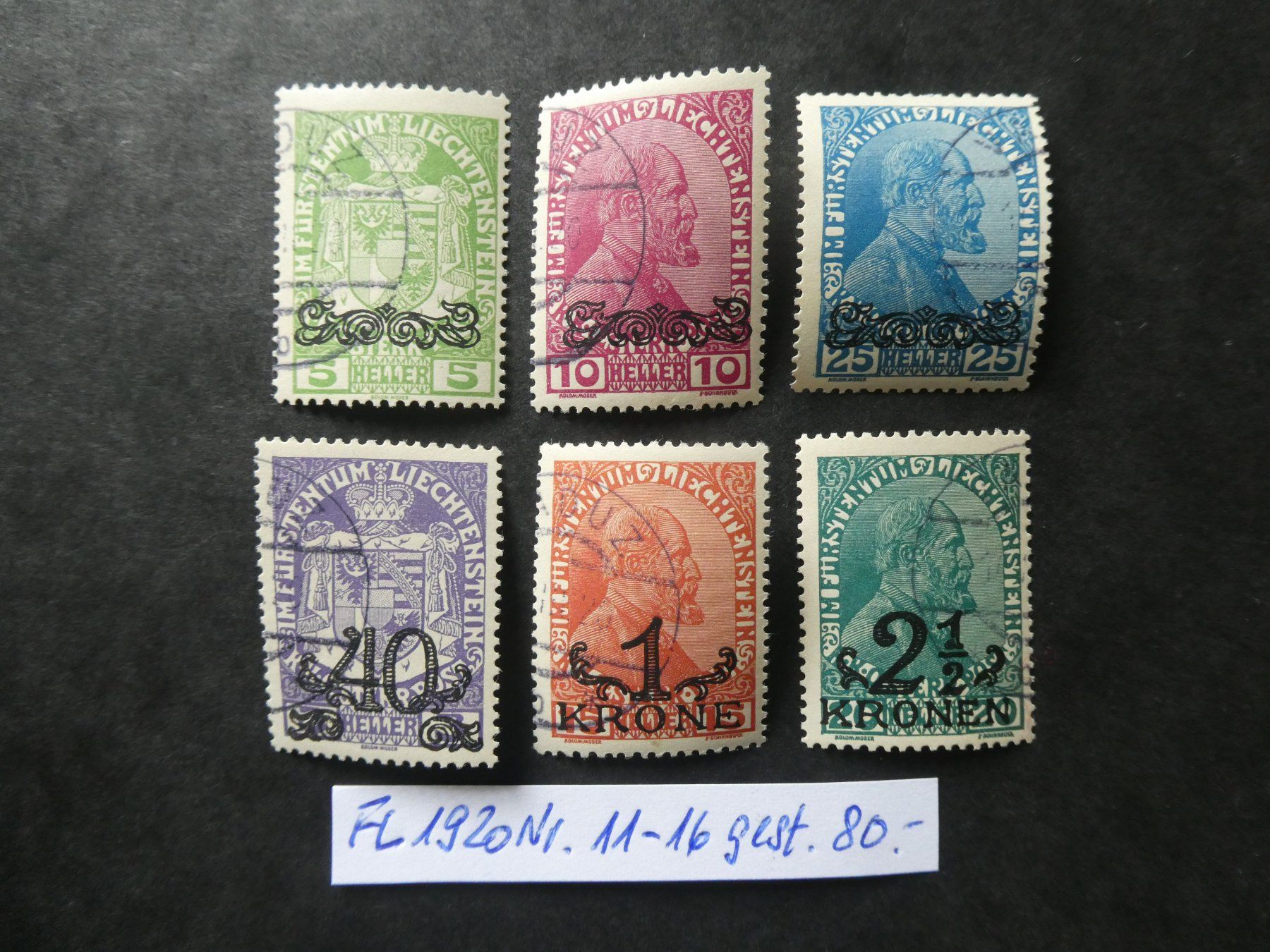 Tutti i francobolli: FL 1920 Nr. 11-16 gestempelt – Usato da Lausen venduto da Herbamare01