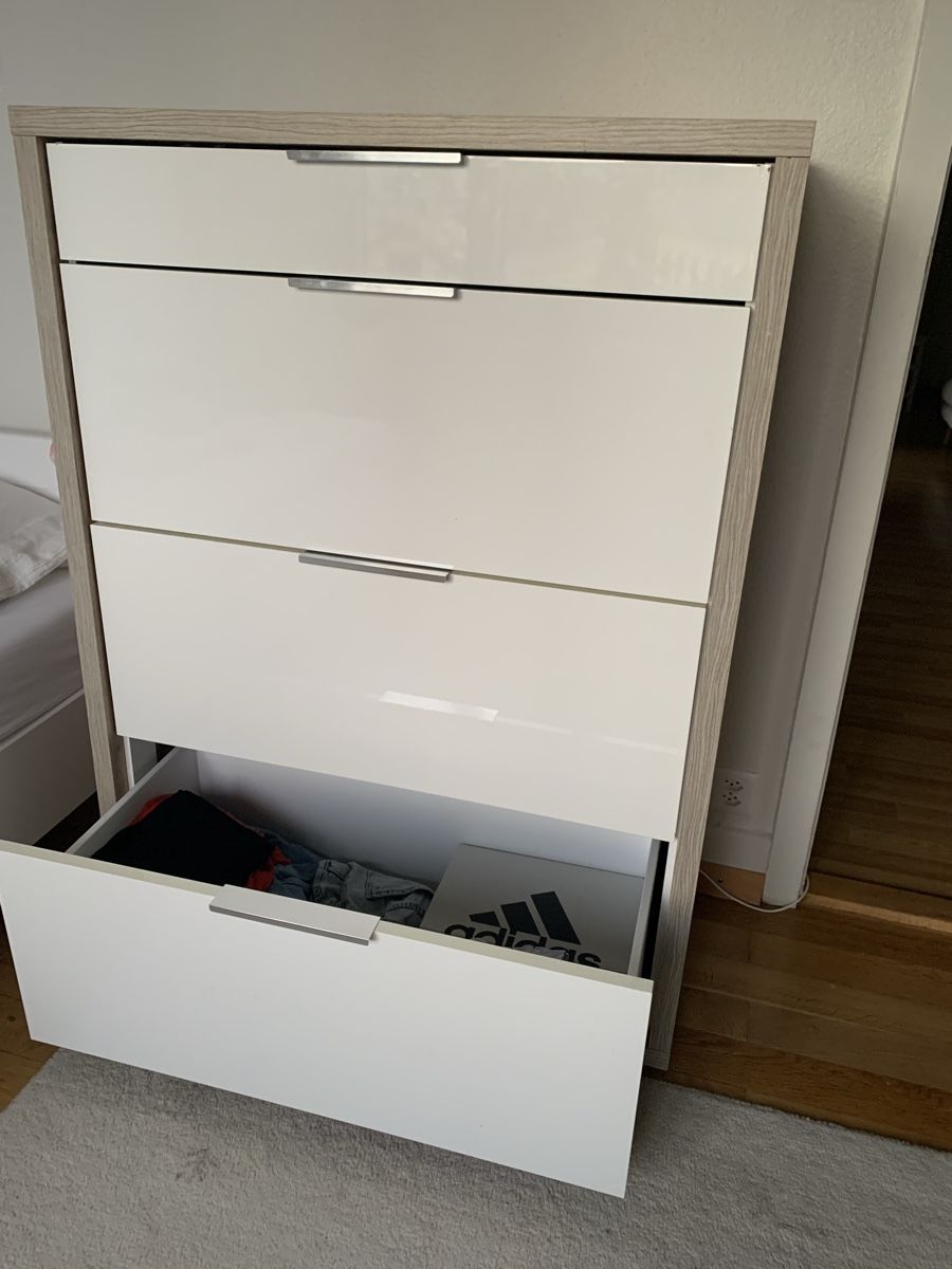 Commodes: Commode 4 tiroirs blanc et bois – D'occasion à Neuchâtel par jopro 4