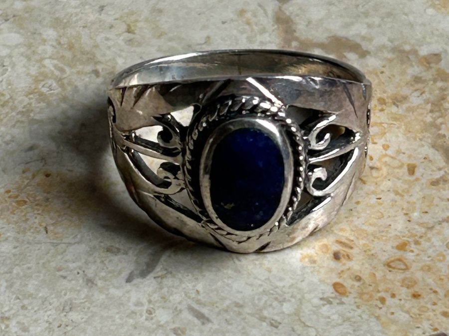 Ringe: Silberring Lapislazuli-Stein ovaler Schnörkel (51) – Gebraucht aus Dittingen von Bellevista
