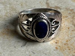 Silberring Lapislazuli-Stein ovaler Schnörkel (51)