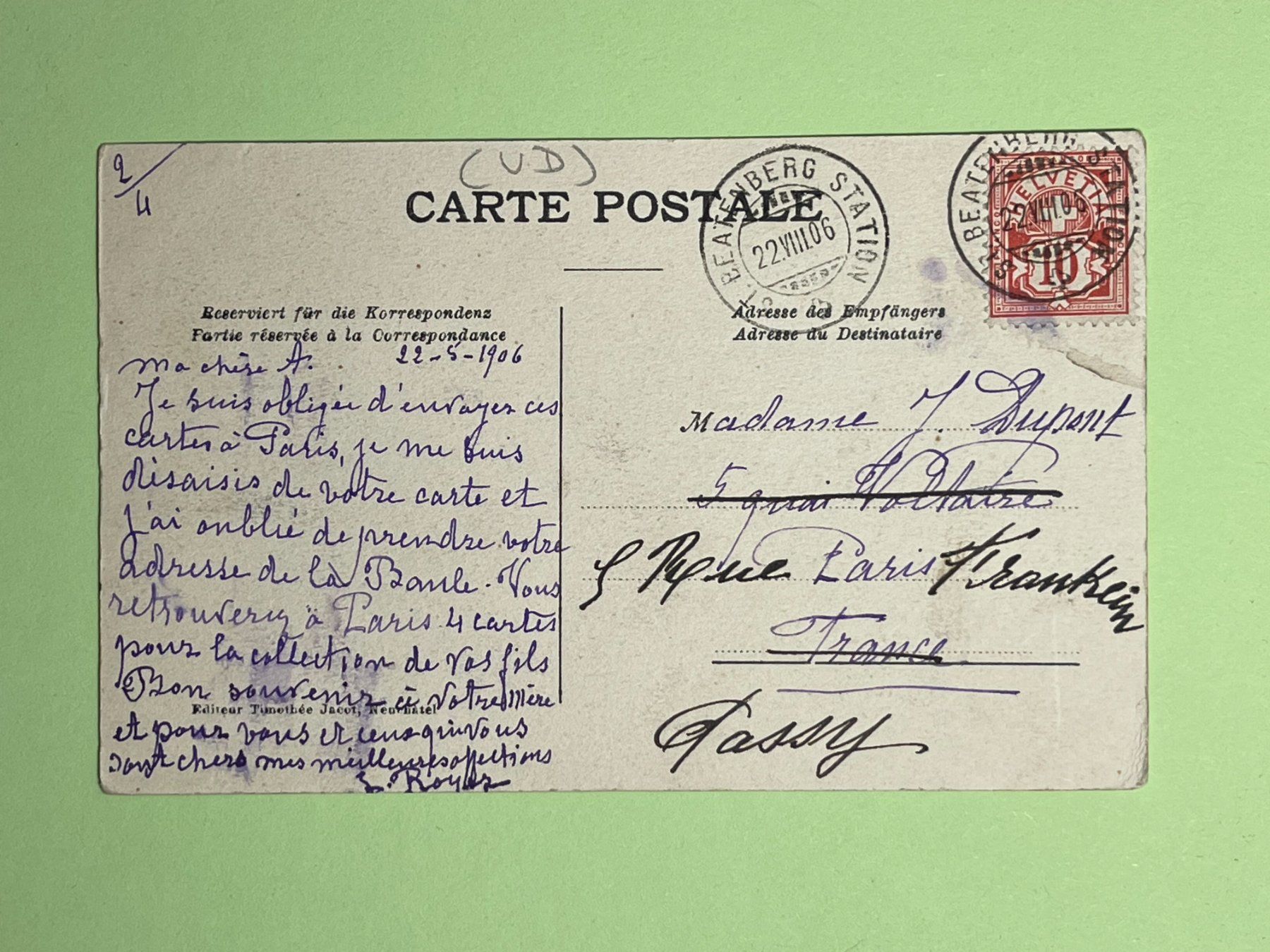 Ansichtskarten: Souvenir de la Suisse - Beatenberg 1906 – Gebraucht aus Steg VS von danwer74 1