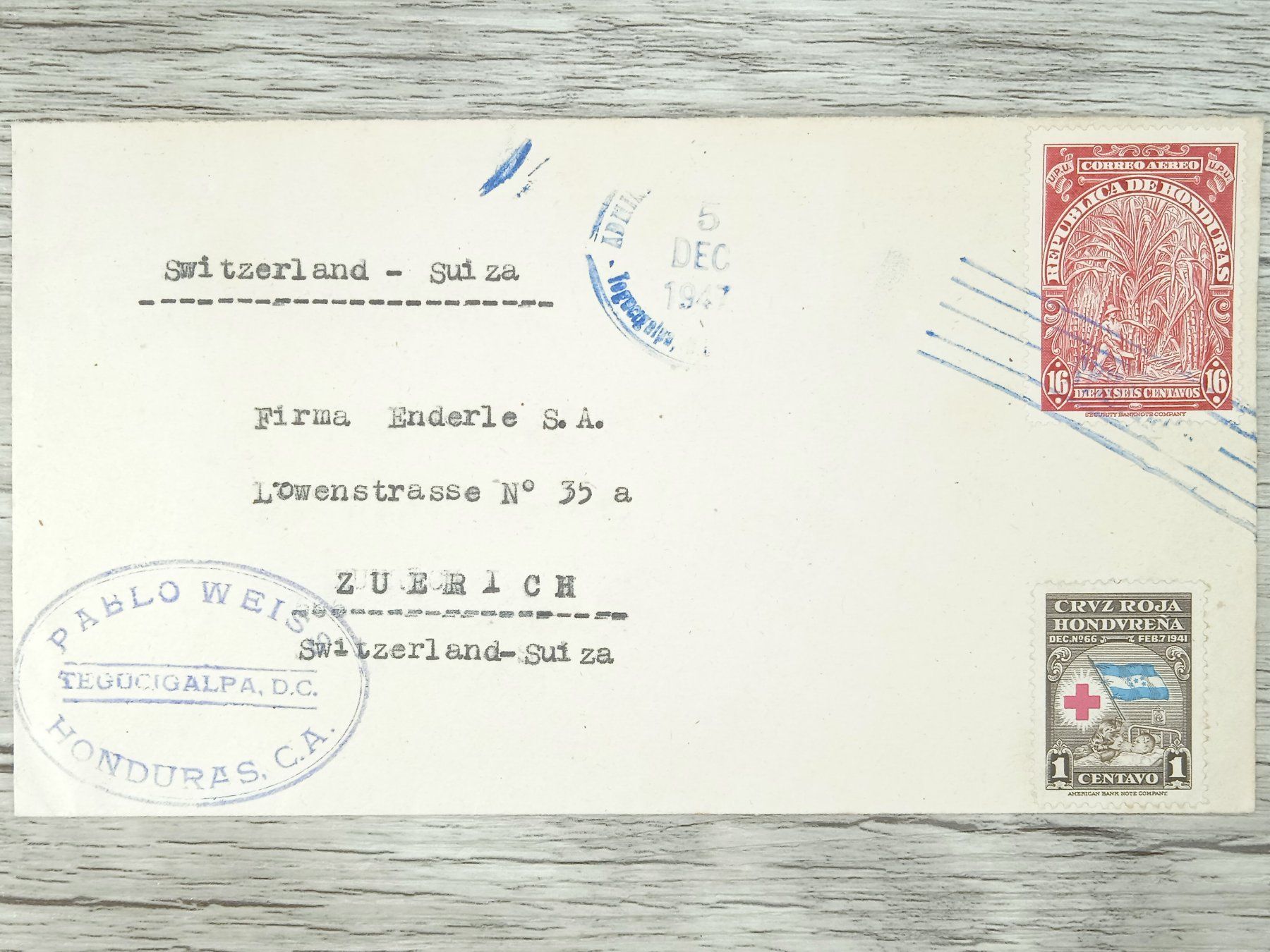 Tutti i francobolli: TR76 Enveloppe + Timbre Honduras 1941 – Usato da Cousset venduto da Patrick_Collections